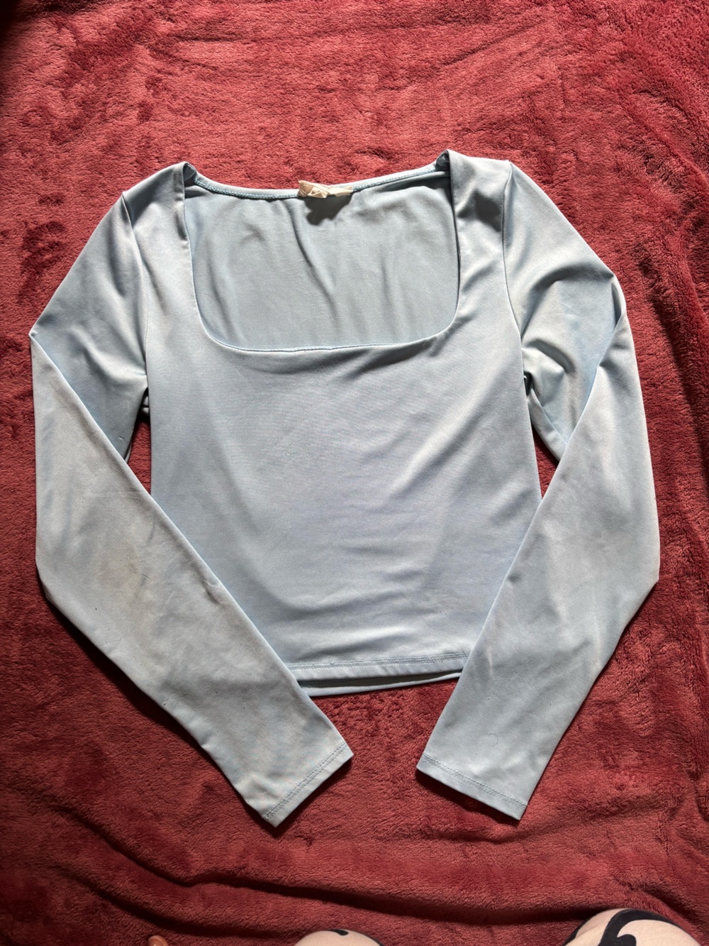 Square Neck cropped Long Sleeve Top — Light Blue